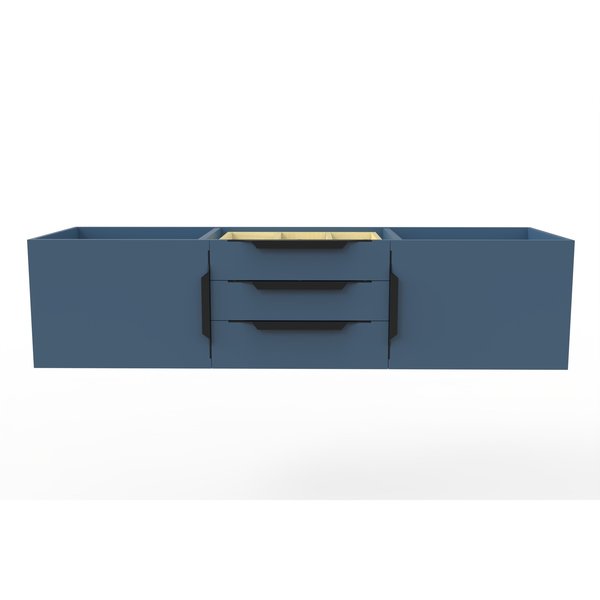 Castello Usa Alpine 60" Wall Mounted Blue Vanity Base with Black Handles CB-MC-60BLU-BL-VBO